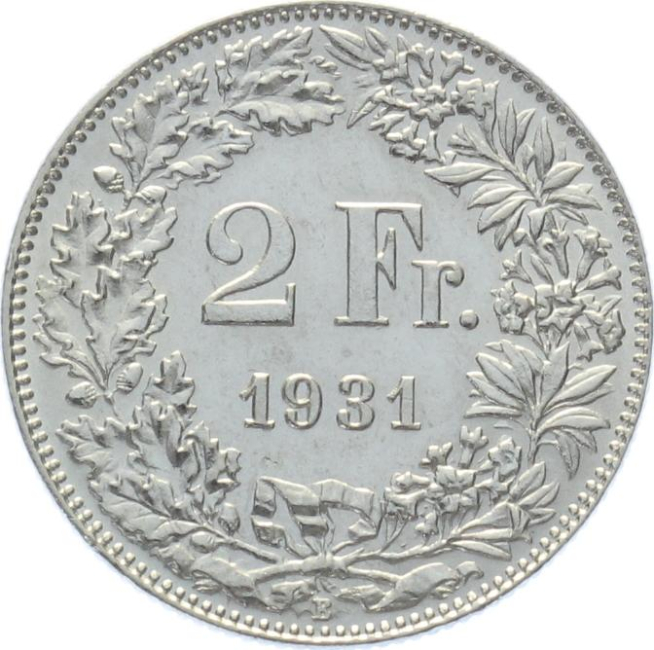 2 Franken 1931 B - vorzüglich bis unzirkuliert